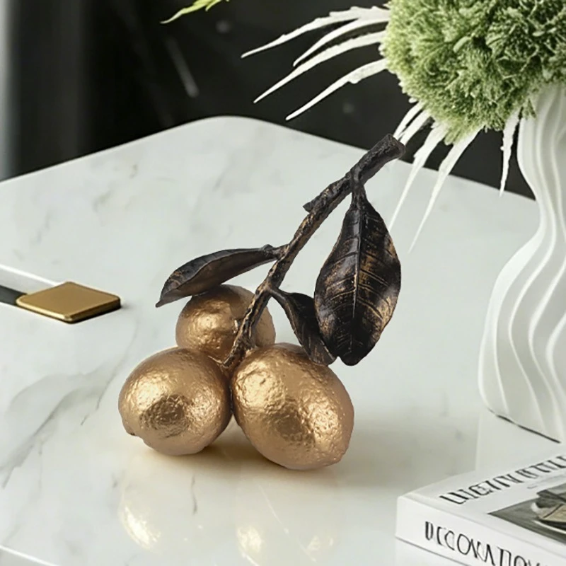 Creative Fruit Ornament Retro Aesthetic Gold Lemon Sculptures Living Room Decor Miniature Elegant Sculptures Home Decoration