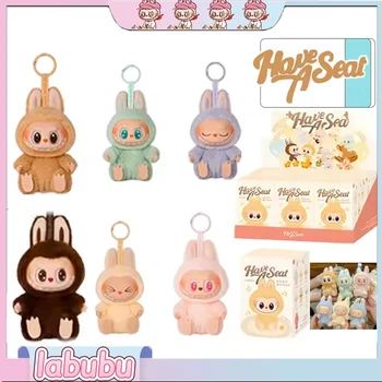 يتدفقون لعبة مجسمة أنيمي الشكل Labubu صندوق أعمى لديها مقعد سلسلة قلادة Kawaii الوحش طبق الاصل المفاتيح لعبة هدية عيد ميلاد