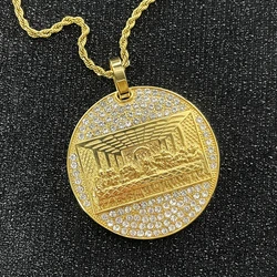 Last Supper Pendant Big Jesus Bling rhinestone Gold Color Charm Necklace Fashion For Men Father's Day Gift Hip Hop Jewelry