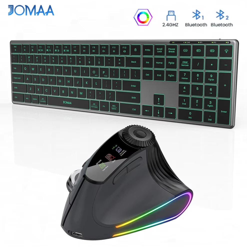 

Клавиатура и мышь из алюминиевого сплава с подсветкой, перезаряжаемая бесшумная Bluetooth-клавиатура и мышь, комплект беспроводной тонкой клавиатуры 2,4 ГГц