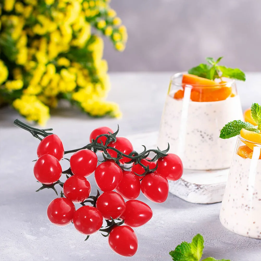 

4pcs Lifelike Cherry Tomatoes PVC Fake Fruit for Home Decoration Festive Artificial Cherry Tomatoes Simulation Fruit