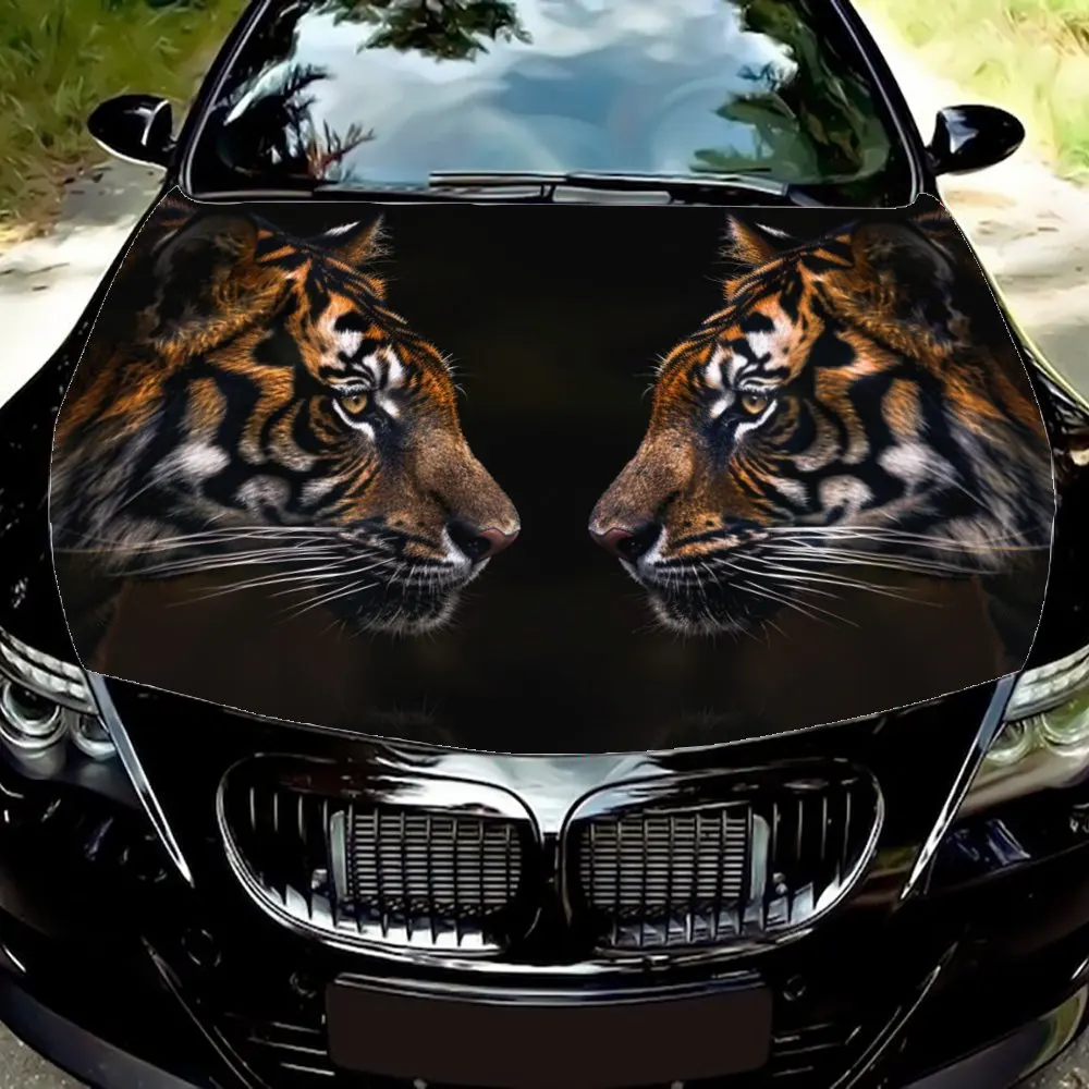 Vibrant Tiger Car Hood Wrap Kit - DIY Installation, Includes All Necessary Tools & Instructions