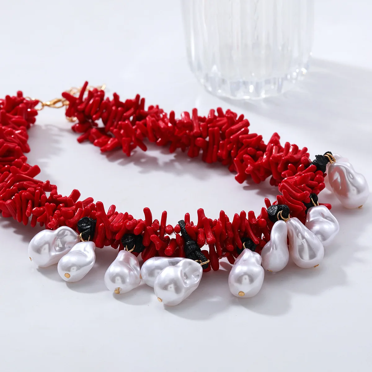 ZAA Trend Women Jewelry Luxury Pearl Pendant Red Coral Beaded Choker Necklaces Charm Summer Boho Beach Holiday Party Accessories