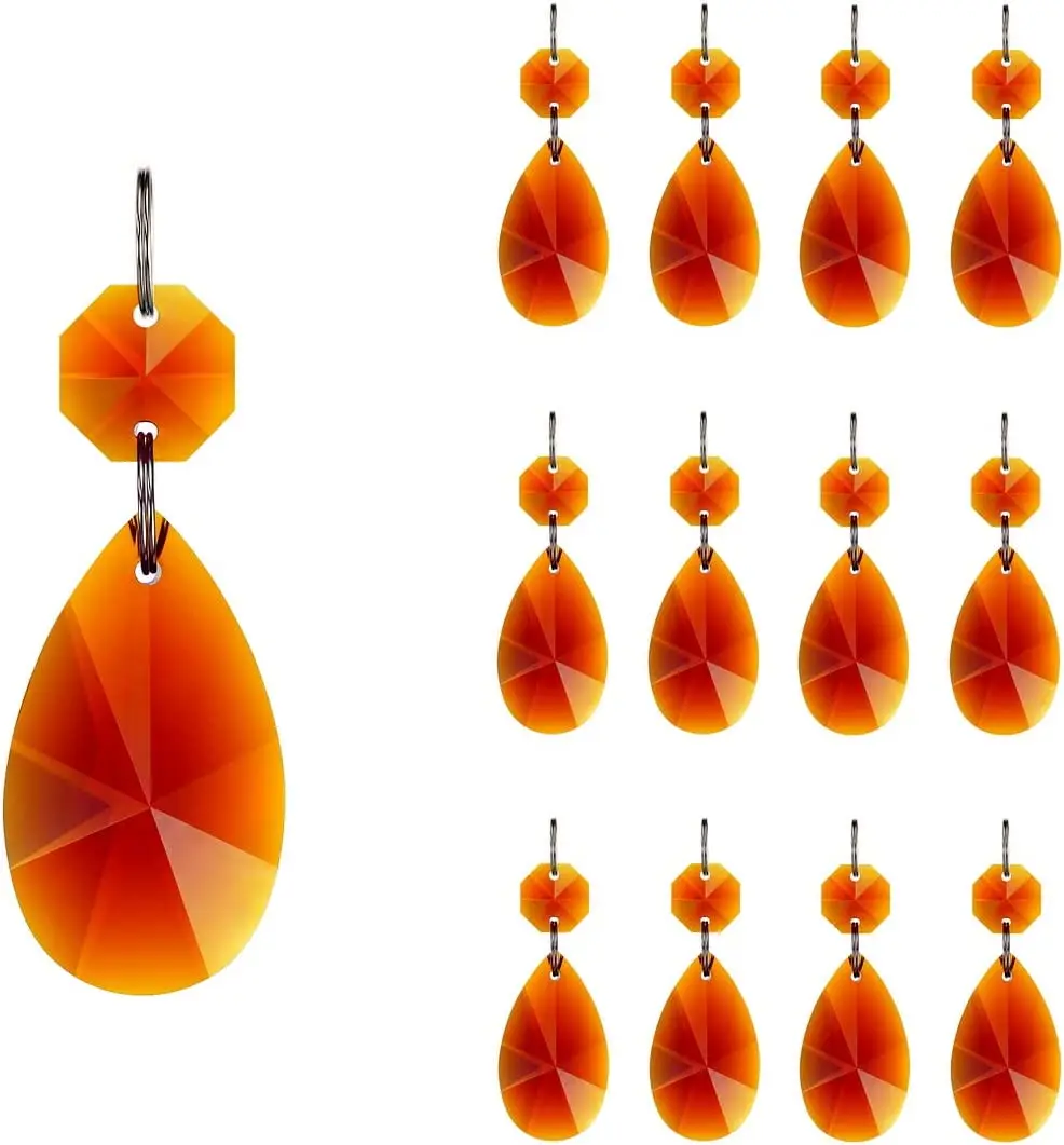 

Camal 5pcs Amber 38mm Teardrop Crystal Glass Pendant Prisms SunCatcher Garland Chandelier Part Wedding Party Home Hanging Decor