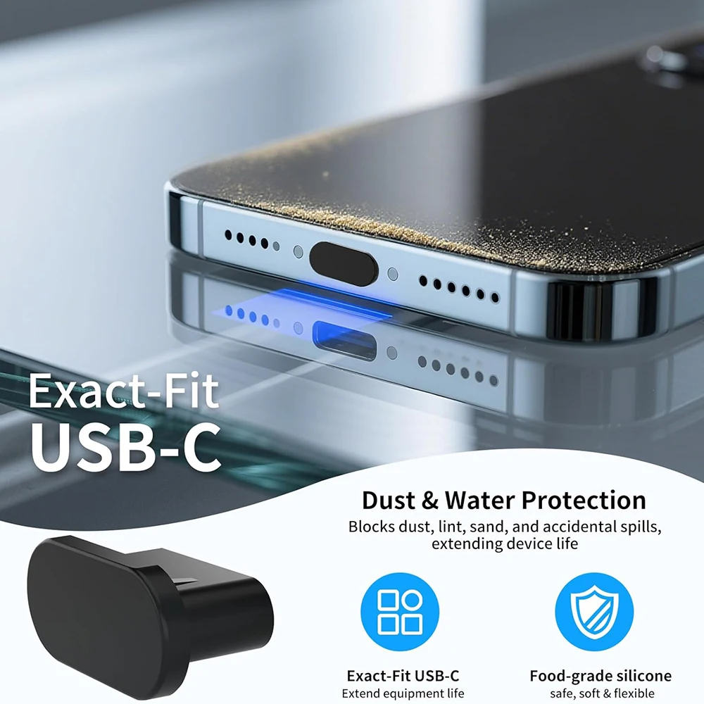 غطاء غبار مكبر الصوت العالمي مع ملاقط لنظام iOS/Type-C/Micro غطاء توصيل منفذ شحن من السيليكون لهاتف IPhone 17 Pro Max #3