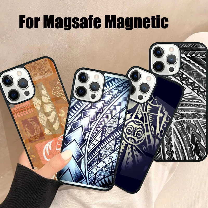 Maori Polynesian Samoan Tribal Magsafe Phone Case For iPhone 16 15 14 13 12 11 Pro Max Plus Mirror Wireless Magnetic Cover