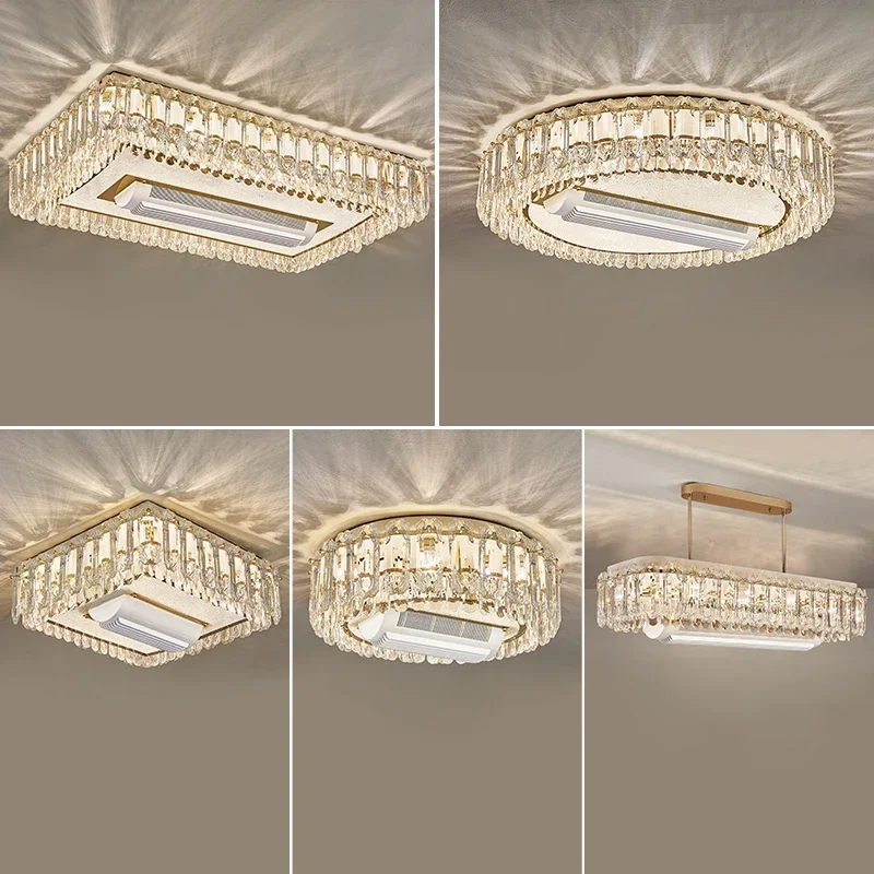 Modern Luxury Crystal Ceiling Fan Light Living Room Bedroom LED Intelligent Restaurant Cafe Study Ceiling Lamp Lighting Fixtures