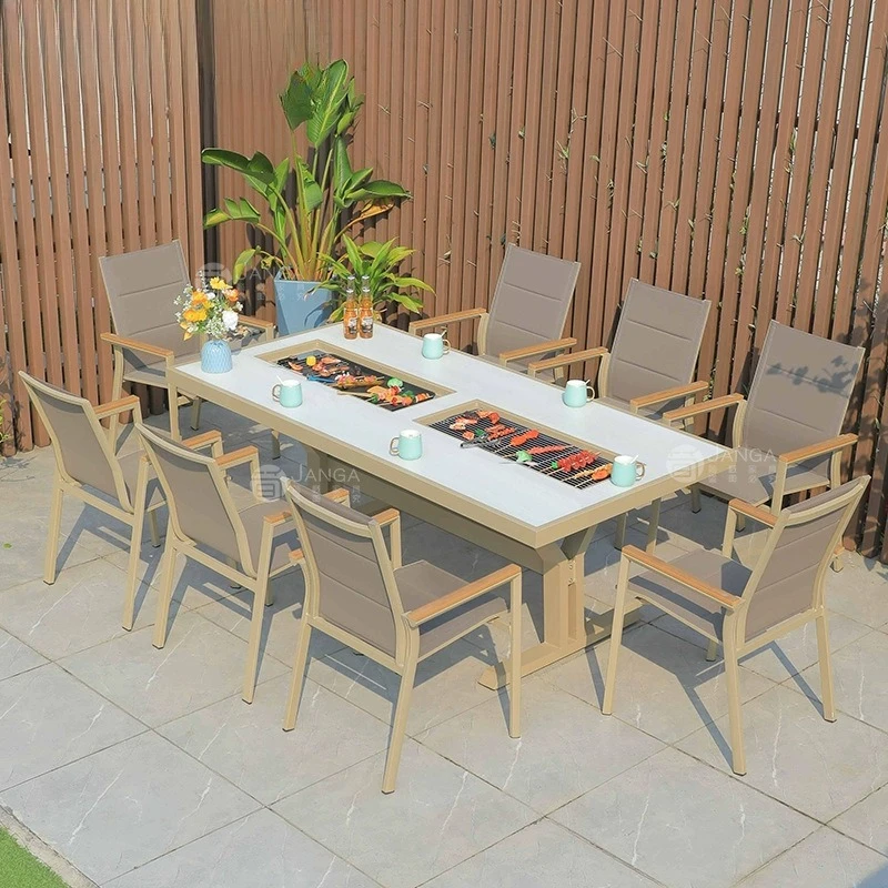 

Уличный стол и стулья для барбекю на террасе виллы, электрический гриль для улицы, угольный гриль, стол для двора, гриль с двойной печью