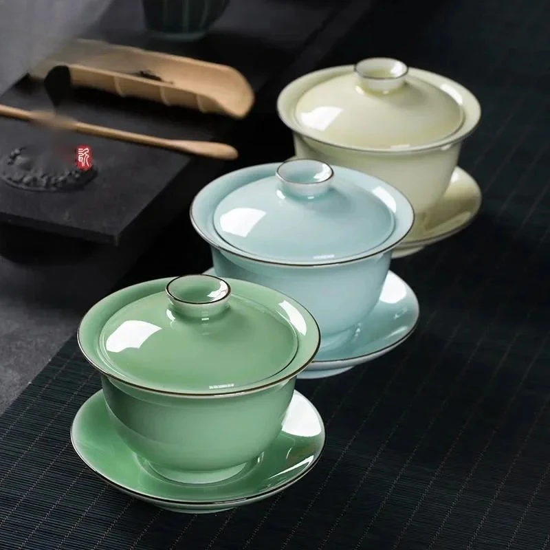 

220 мл ручной работы Longquan Celadon Gaiwan традиционная чашка для заваривания чая, чайная варень, крышка для приготовления чая, миска, посуда для напитков, украшения, подарки