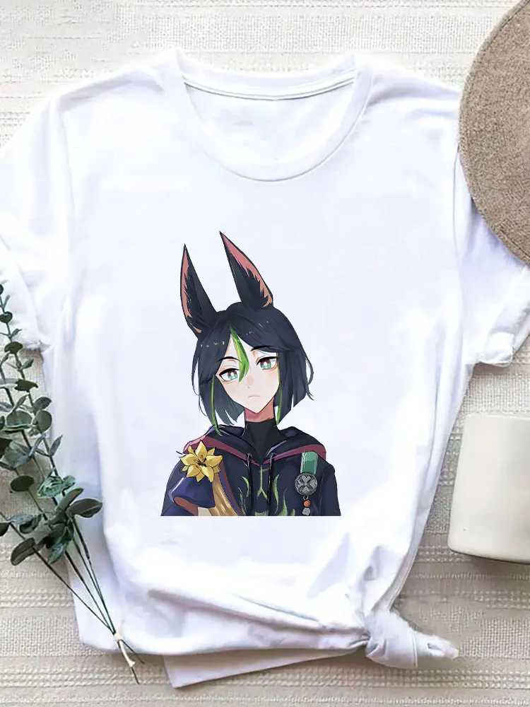 Women Fashion Short Sleeve Genshin Impact Tighnari Print Casual T-Shirts Clothes Female Tshirt Cartoon Ladies Graphic TShirt