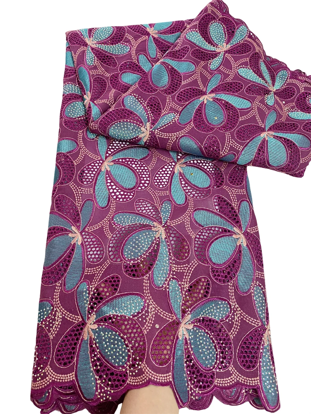 

2025 African Nigerian Tulle Lace Fabric For Sewing High-Quality Damask Hollow Out Cotton Pure Embroidery Wedding Party Style Sew