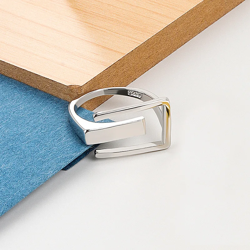 

925 Sterling Silver Simple Hollow Out Geometric Finger Ring Open Adjustable Handmade Fashion Jewelry Couple Gifts