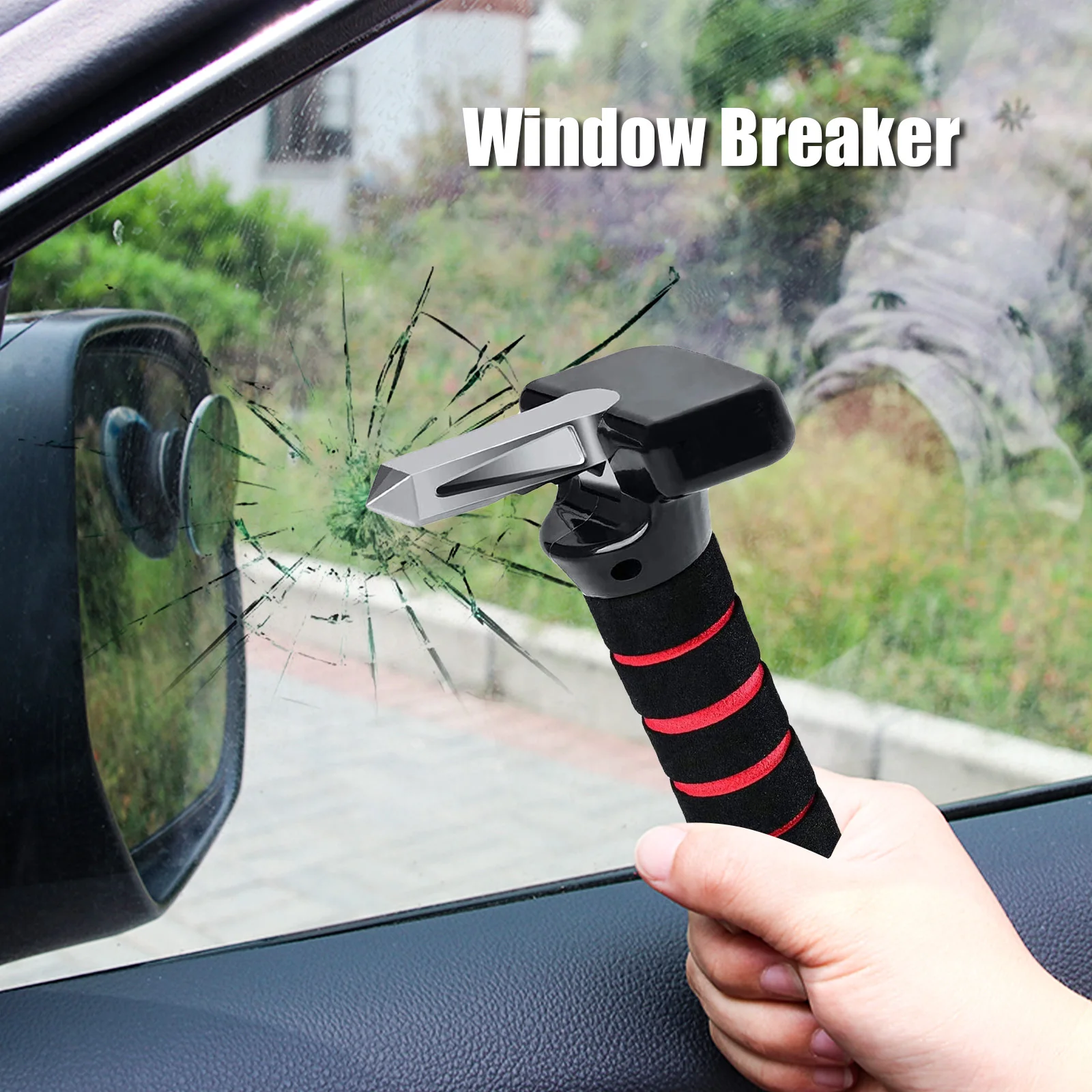 3 in 1 Car Self-Help Escape Hammer Seat Belt Cutter Fire Emergency Window Breaker Knocking Glass Cane Handle Aid Stand Grab Bar