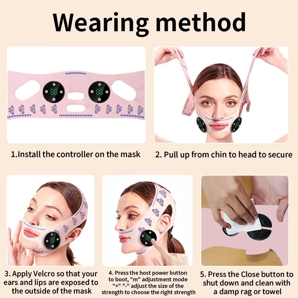 USB Charging Thin Mask Face Lifting EMS Head Massage Face Relaxation Lift Up Face Reduce Double Chin Cheek Facial Slimming Strap