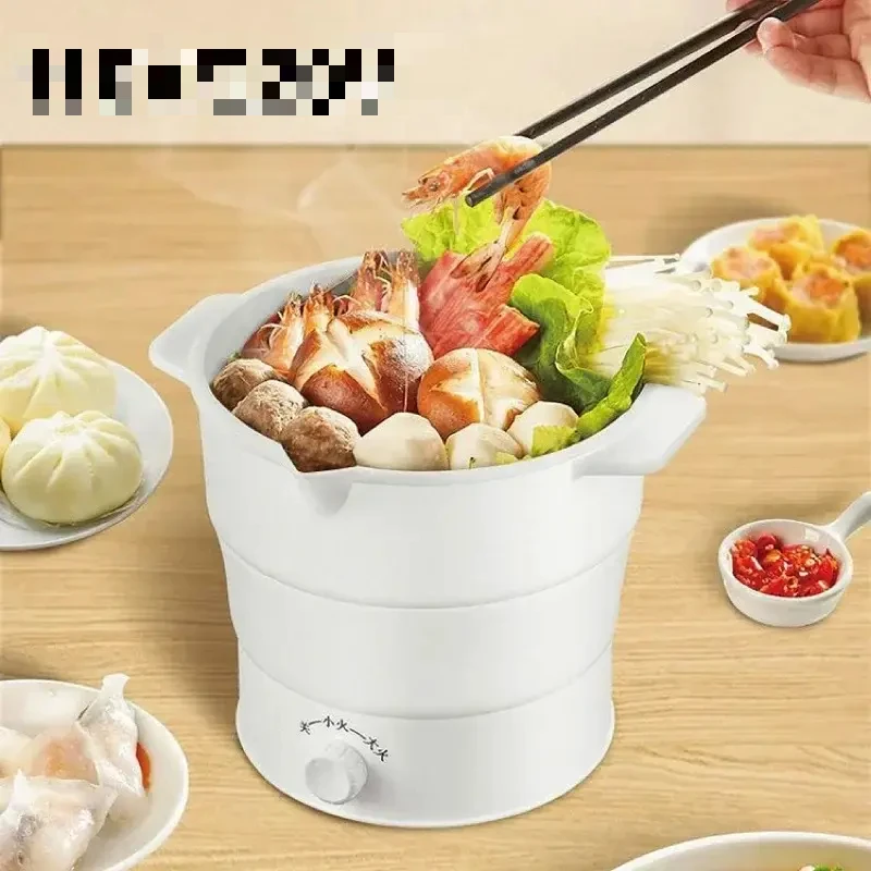 Olla caliente eléctrica plegable de silicona para viaje, 110/220V, tetera portátil múltiple con vaporera, caldera de agua, olla de Camping
