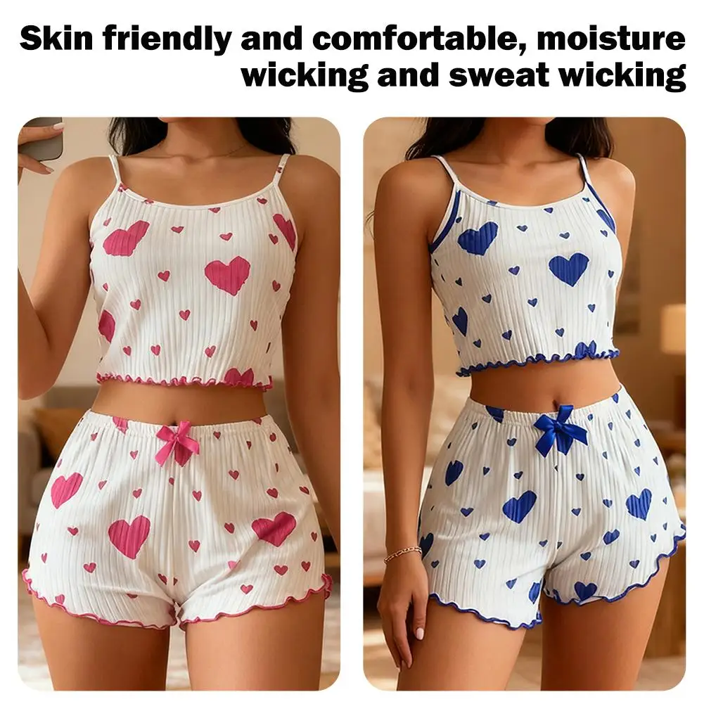 جديد الفتاة السباغيتي حزام قمصان + السراويل Homewear طباعة الملابس الداخلية بيجامة مثير الملابس الداخلية قمصان الدبابات نايتي النساء ملابس خاصة