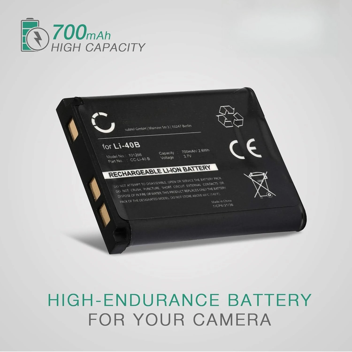 3.7V 700mAh Li-40B/42B Battery for Camera Compatible with Olympus FE350 FE250 FE4000 U1040 FE230 240 U700 U720 FE300 FE160 FE290
