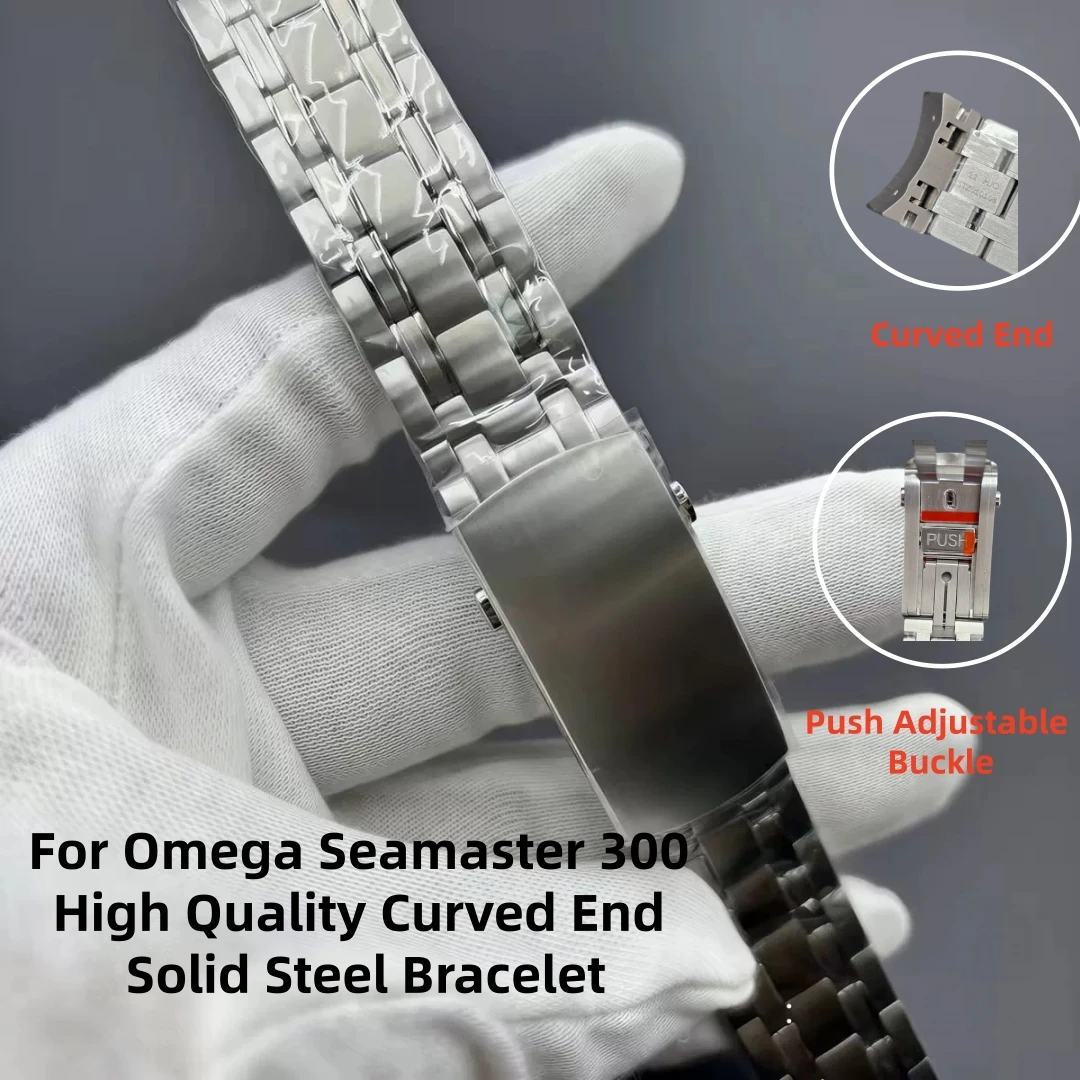 Fit For Omega Seamaster 300 High Quality Curved End 316 Solid Stainless Steel Bracelet With Adjustable Push Folding Buckle
