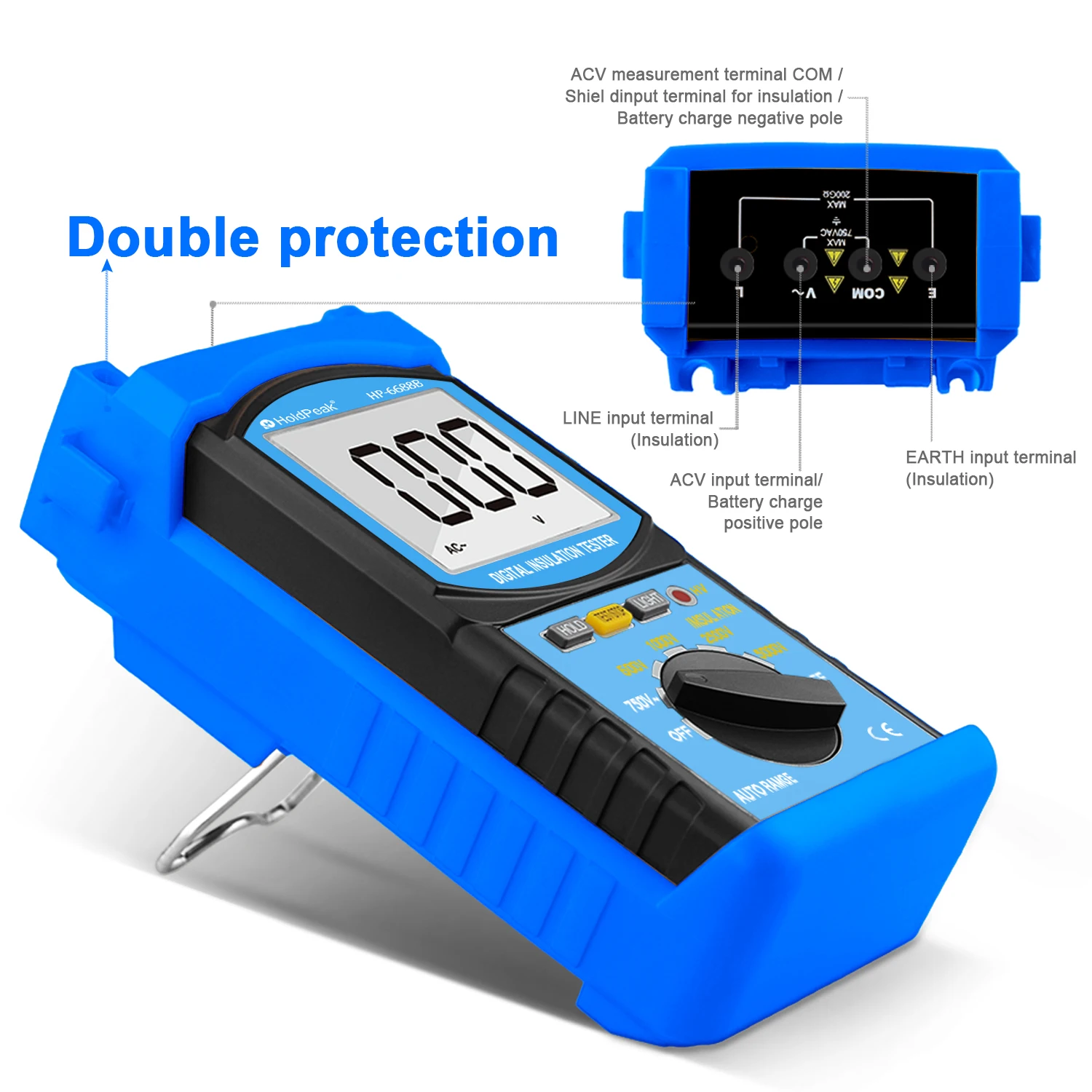 Insulation Resistance Tester Megaohmmeter 1mΩ-200GΩ Test Voltage 5000V, AC Multimeter Voltage 1V-750V Insulation Resistance