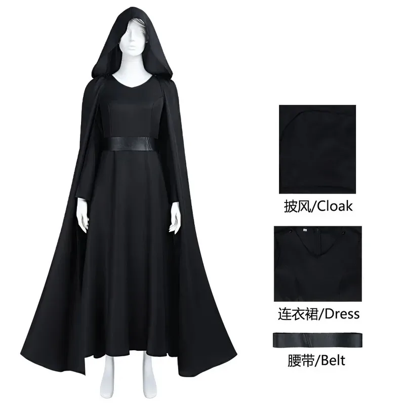 Black Rey Cosplay Adult Costume Full Set with Cloak and Dress Pants Wars Halloween Party Costumes for Woman eo]5