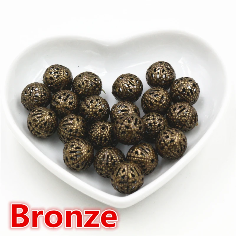 4/6/8/10mm Hollow Ball Flower Beads Metal Charms Gold Color  /Silver Plated Rhodium Filigree Spacer Beads For Jewelry Making
