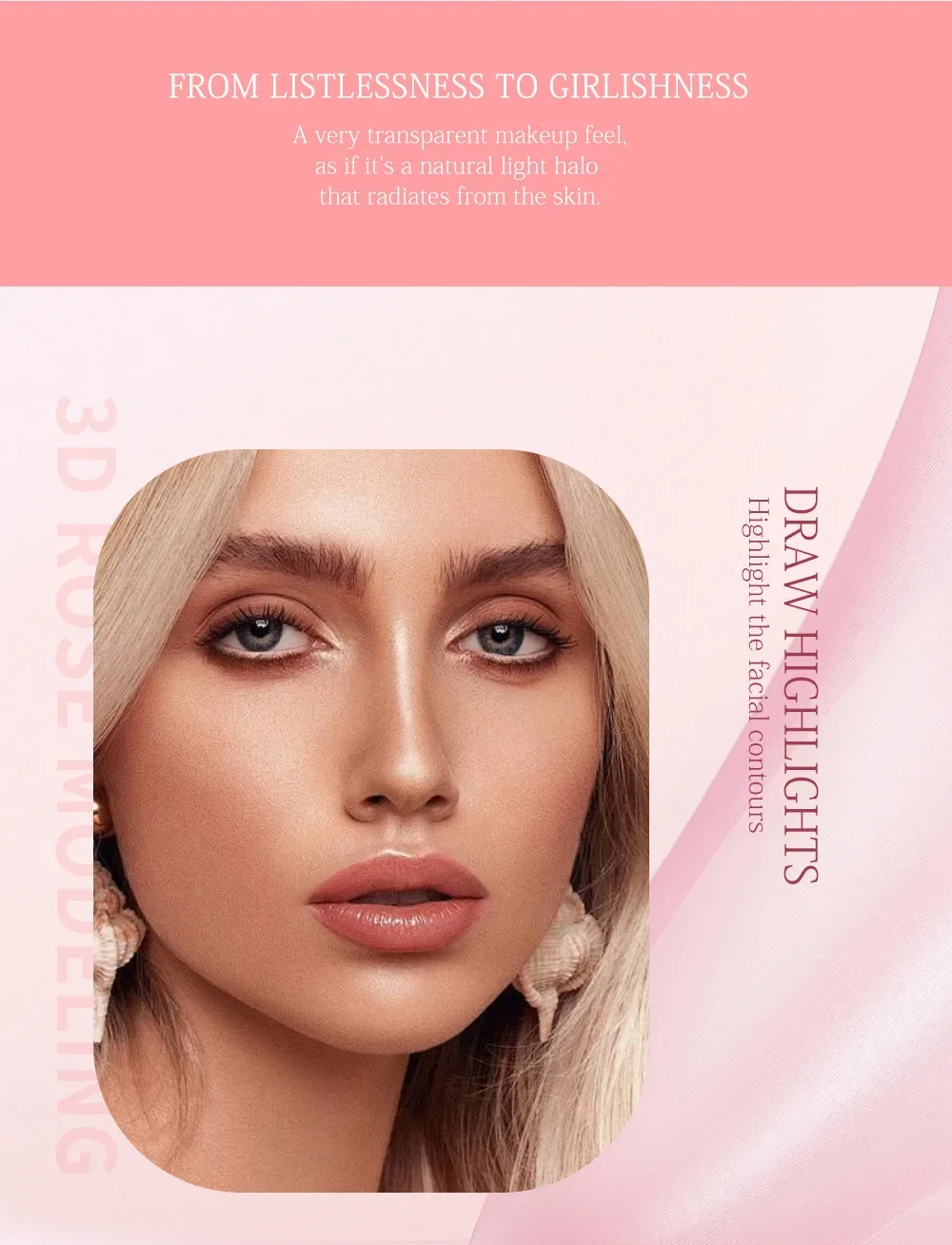 SAM SUGAR 3D fard rosa tridimensionale, lucido, migliora naturalmente la carnagione, piccoli petali, trucco nudo COLORE:01