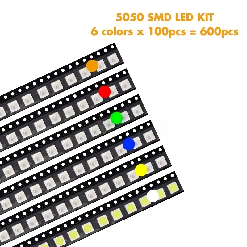 SAMIROB 600pcs=6colors x 100pcs 5050 5730 1210 1206 0805 0603 0402 SMD LED Diode Kit Red / Green / Blue / White / Yellow/ Orange