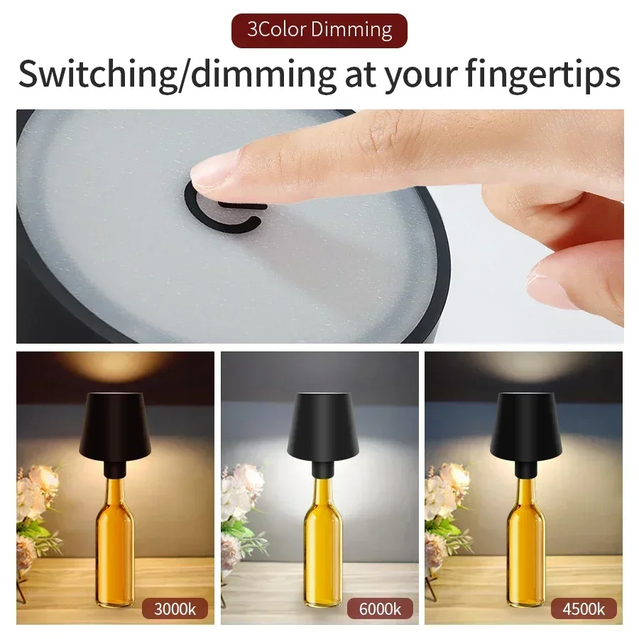 โคมไฟตั้งโต๊ะรูปขวดไวน์ LED สร้างสรรค์ พร้อมเซ็นเซอร์สัมผัส ไฟกลางคืน DIY สำหรับห้องนอน ห้องนั่งเล่น ห้องทำงาน ไฟตกแต่ง