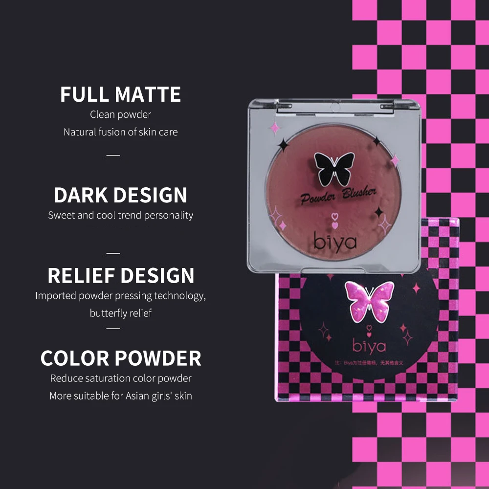 Biya-rubor facial monocromático en relieve, polvo fino, brillo mate Natural, maquillaje de piel, paleta de rubor colorete