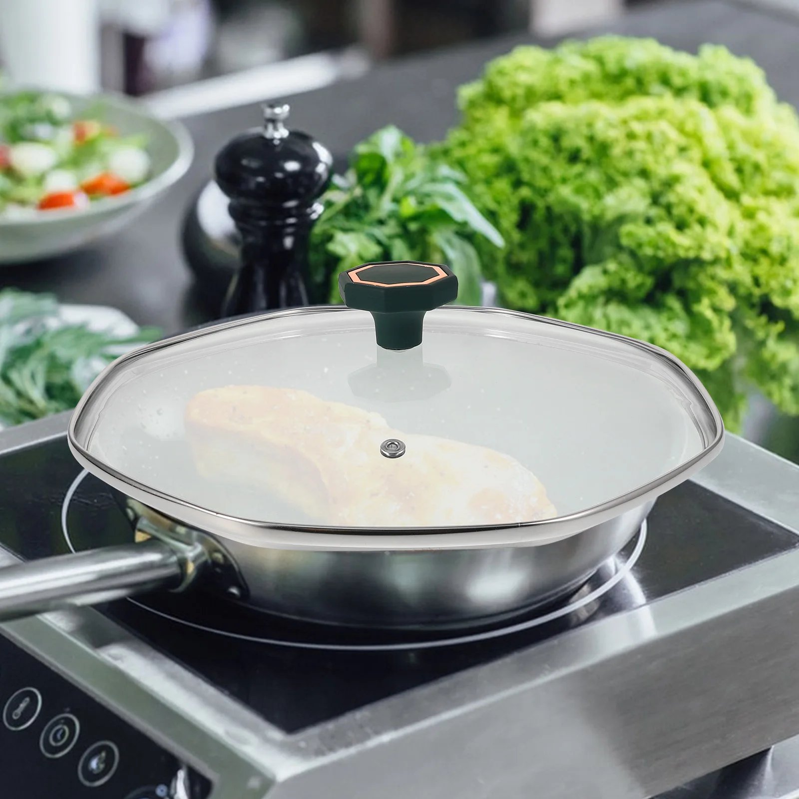 

Tempered Glass Lid High Stir Fry Pans Cover Temperature Universal Fit Cookware Cover Dishwasher Safe Storage Accessories