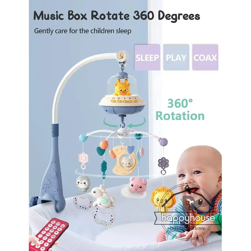 Musical Baby Crib Mobile com luzes, projeção para bebês, controle remoto, brinquedos recém-nascidos