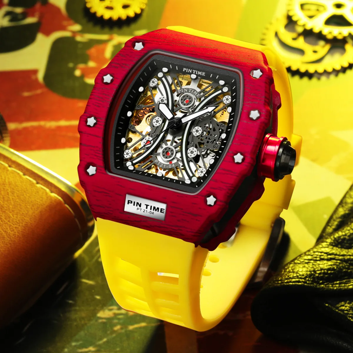 Fashion Mechanical Man Watches Classic RM Desgin Automatic Visable Wristwatch Causal Men Watch Rubber Strap Belt