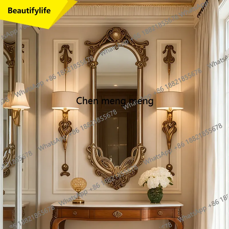 a17 European style light luxury fireplace mirror high-value home living room decoration mirror French vintage carved dressing mi