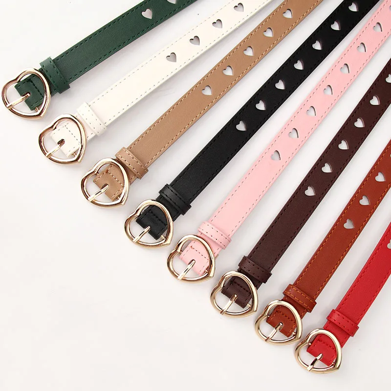 New non perforated heart-shaped hollow belt for women, versatile and sweet for girls, with fur dress decoration belt