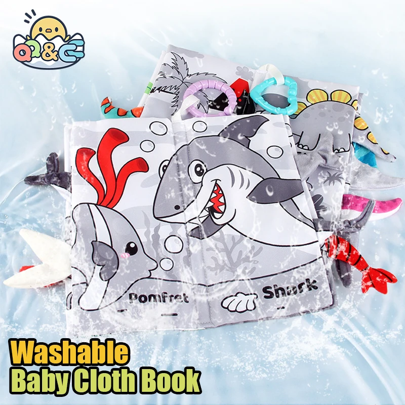 Baby Washable Tail Cloth Book Early Learning Toy Puzzle Parent-child Interactive Sound Paper4 Pages 8 Animal Book Can Not Tear