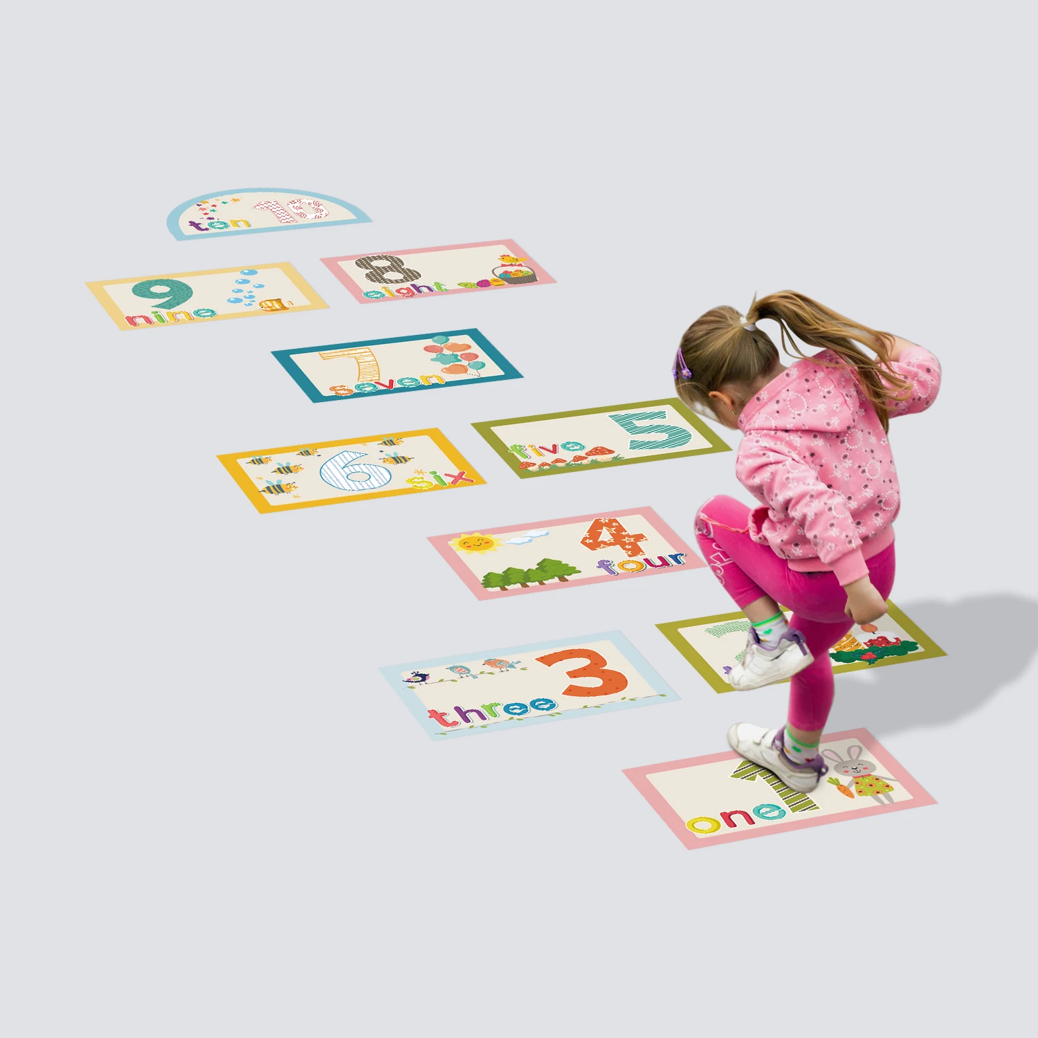 Cartoon digital grid hopscotch game floor stickers parent-child gift kindergarten home decoration waterproof removable