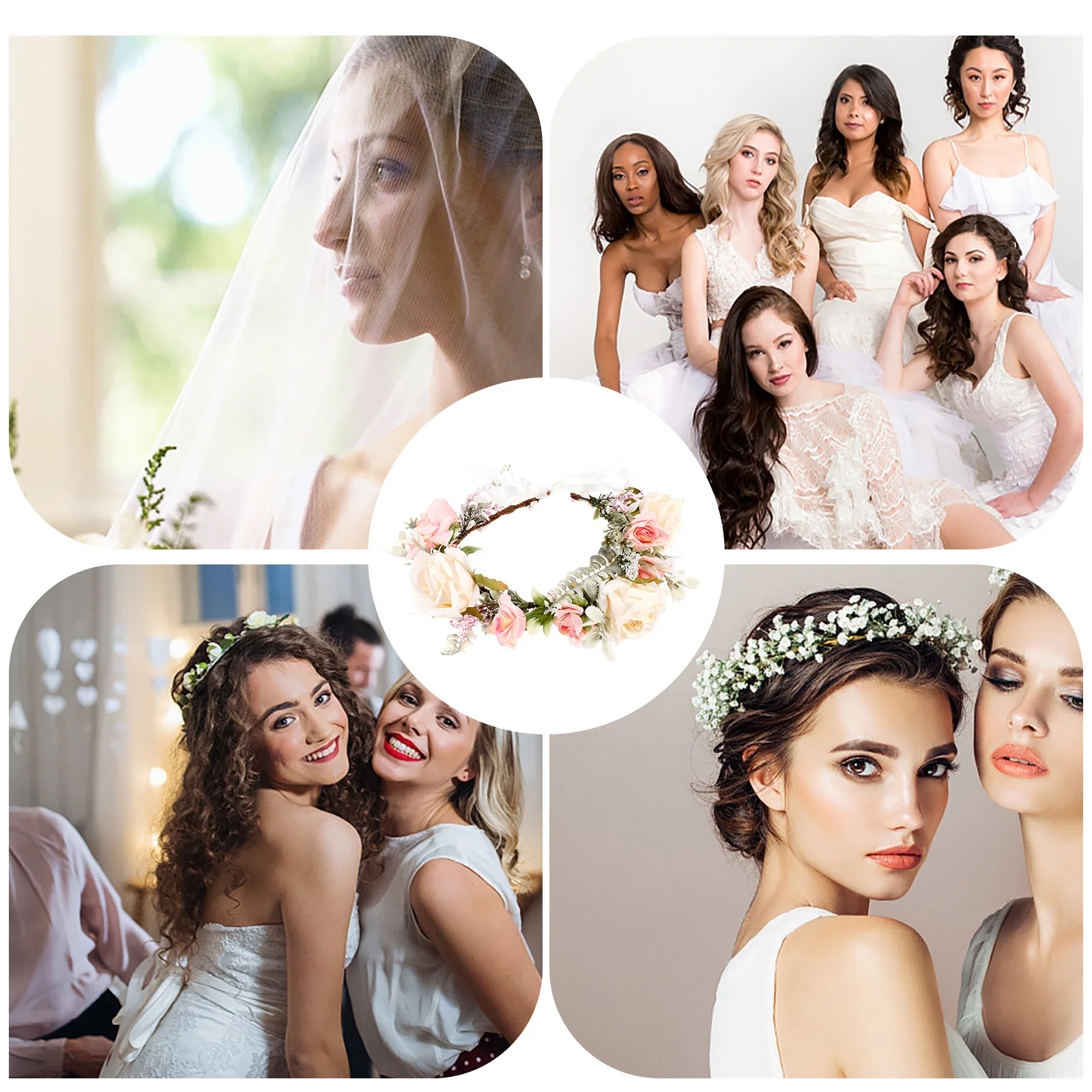 

Silk Flower Crown Floral Headpiece Wedding Headdress for Bride Bridesmaids Holiday Vacation Beach Ceremony Decorative Head