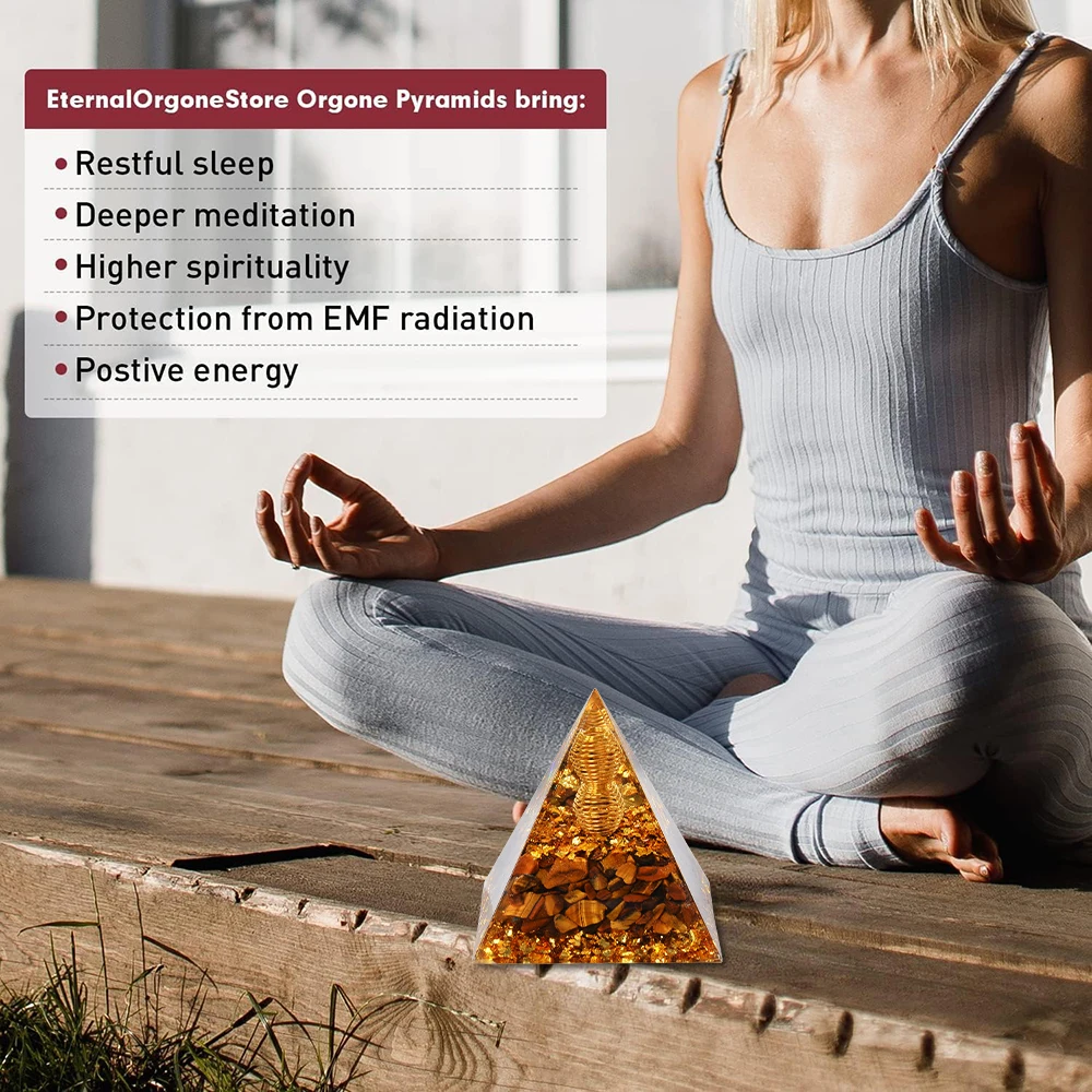 Tiger Eye Crystal Pyramid, Used for Office Decoration, Negative Energy Protection, Meditation Assistance, and Spiritual Gifts
