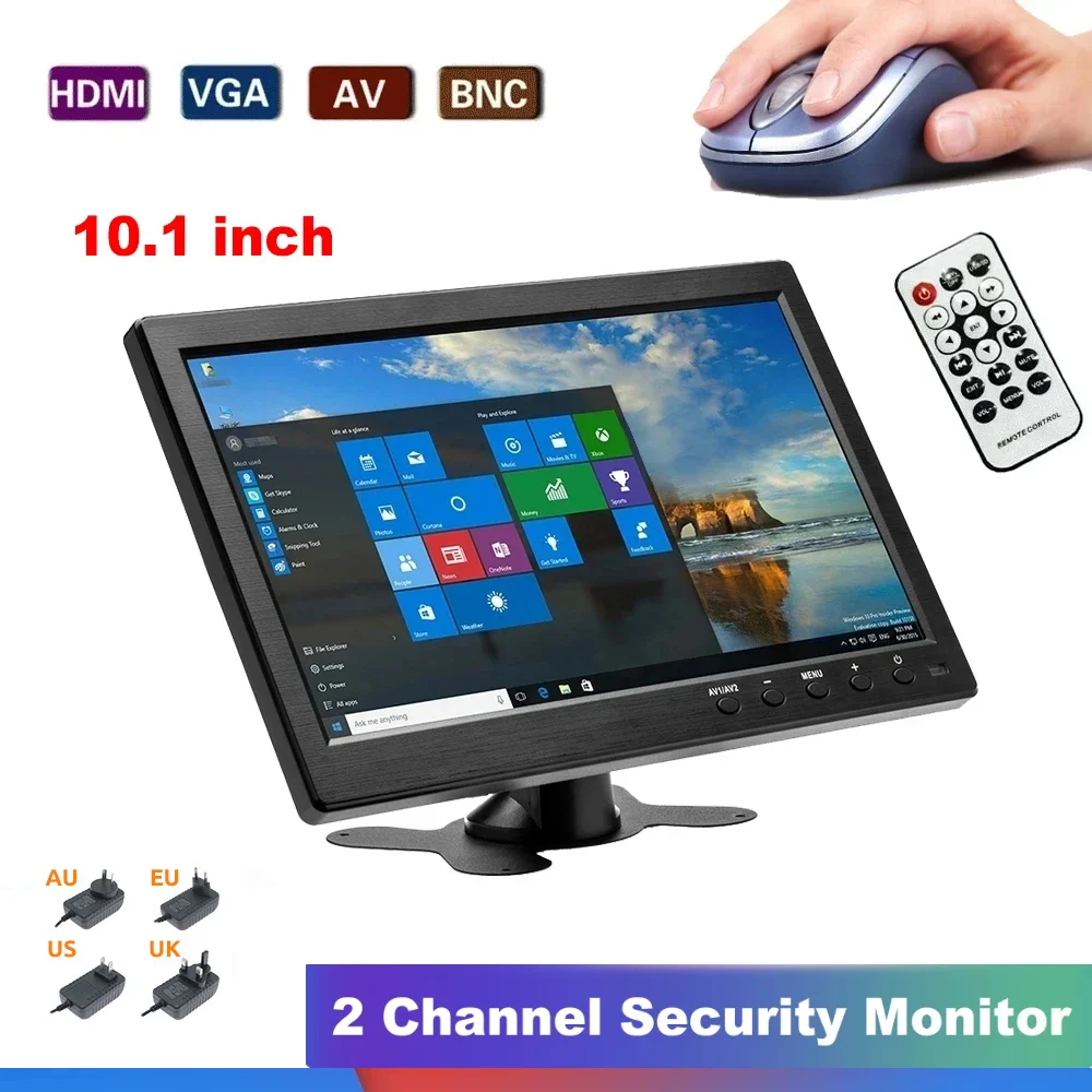 

10.1" LCD HD Monitor Mini TV & Computer Display Color Screen 2 Channel Video Input Security Monitor With Speaker VGA BNC HDMI