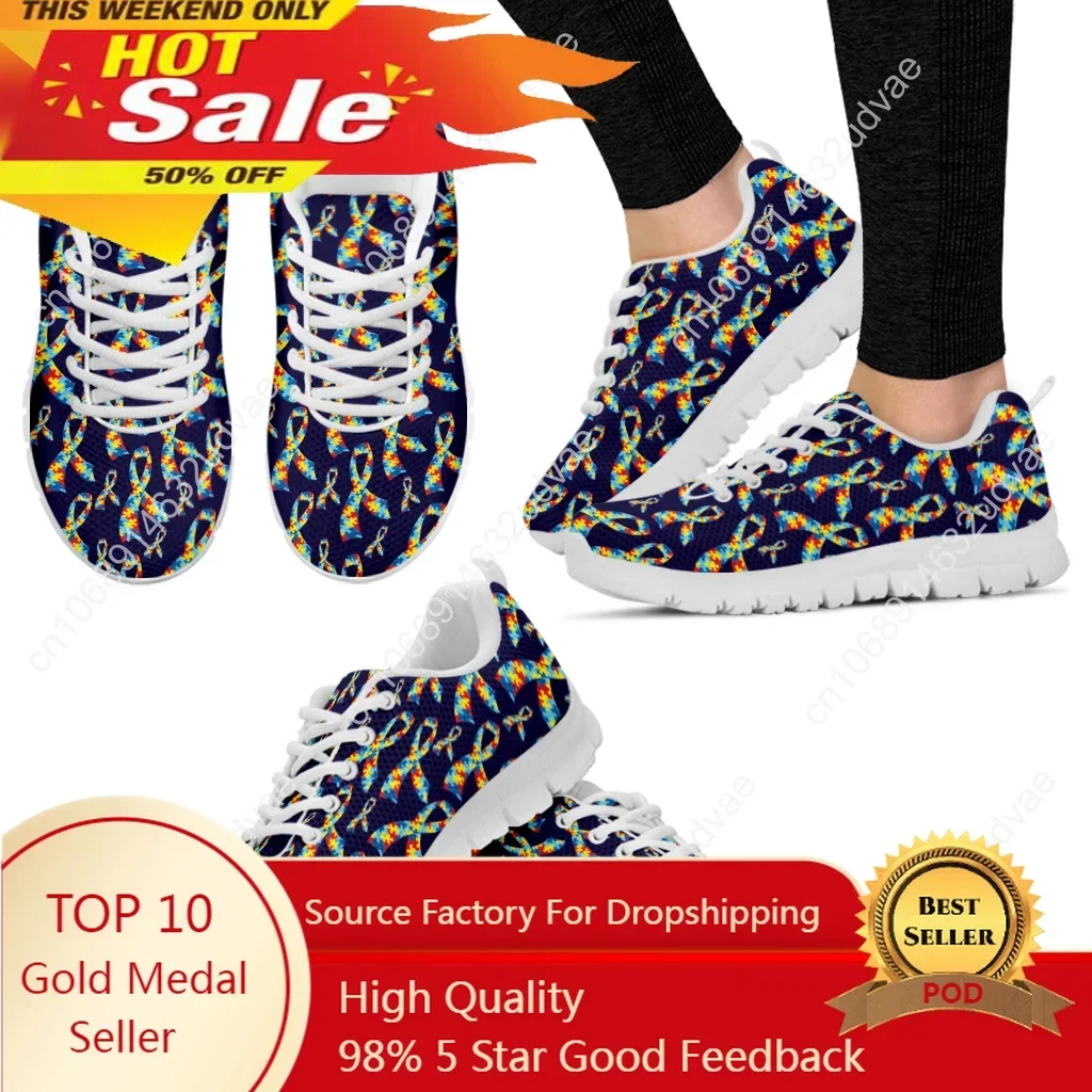 

World Autism Awareness Day Design Luxury Brand Sneakers Ribbon Print Lace Up Comfortable Summer Casual Shoes