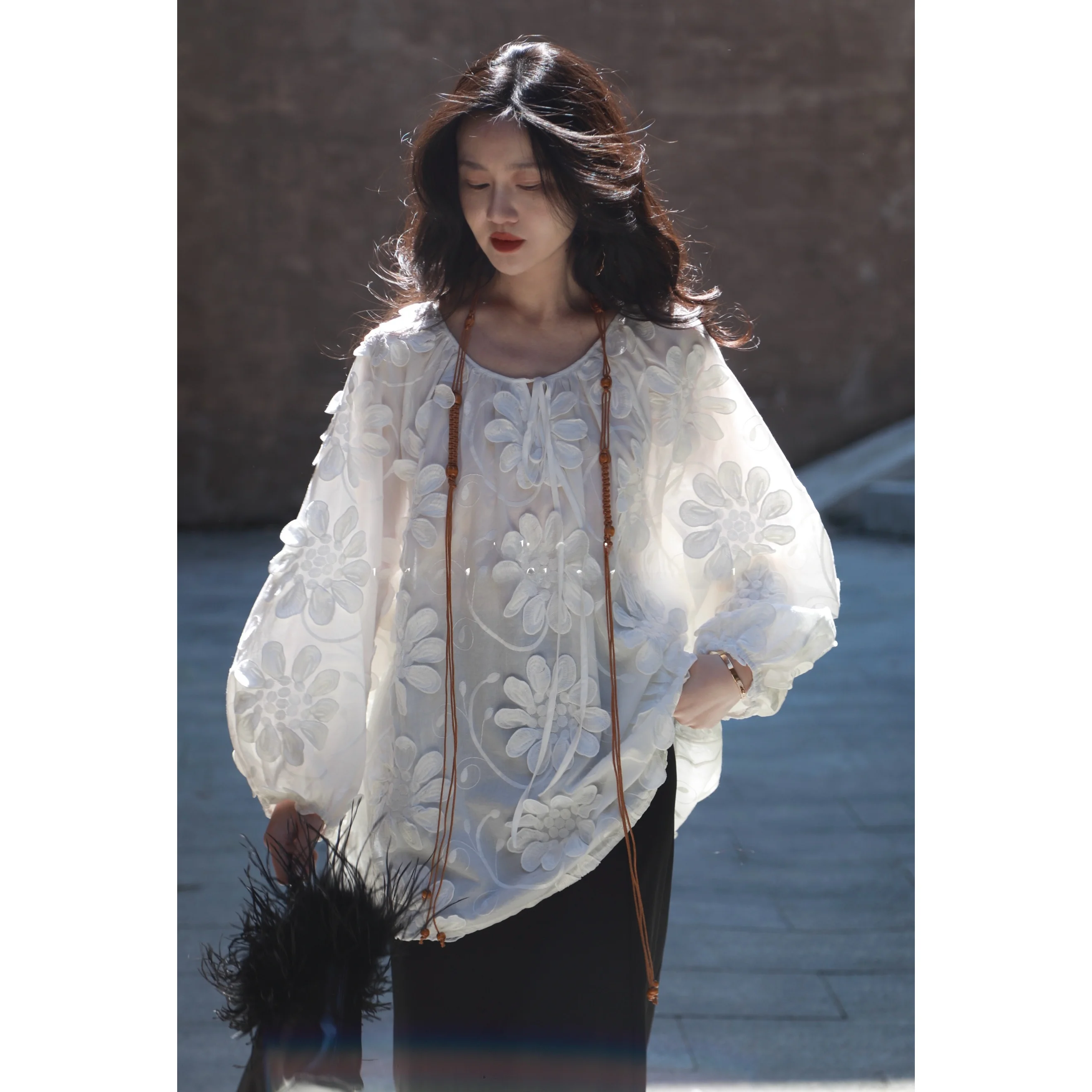 

Flattering Slim Fit Cotton 00% Suower 3D Versatile irt Women's Busin Casual Sle Waist Cinched Long Sve irt