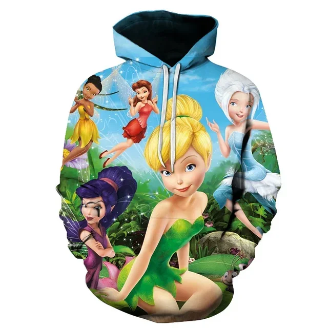 2024 Disney Tinker Bell Men Women 3d Hoodies Casual Hip Hop Streetwear Long Sleeves Sweatshirts Boys Girls Autumn Tops Coats