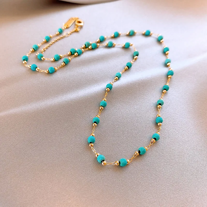 Retro Grüne Perle Gold Farbe Kette Schlüsselbein Kette 2025, Neue Mode-Design Schmuck Für Sommer frauen Sexy Halskette Zubehör – Detail 9