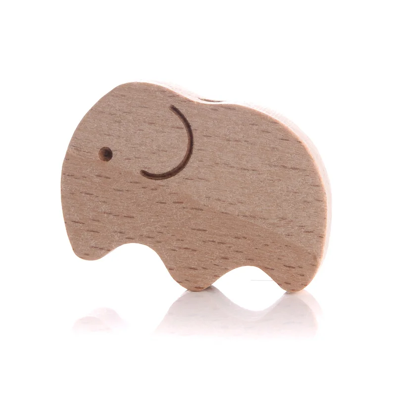 10Pcs Beech Beads Heart Butterfly Rainbow Elephant Flower Animal Wooden Beads for Bbay Chew Teether Beads Pacifier Clips Chain