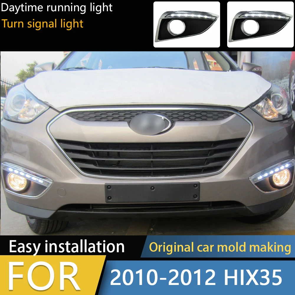 

Auto LED DRL For Hyundai IX35 2010 2011 2012 2013 Daytime Running Light with yellow turn signal Fog lamp cover