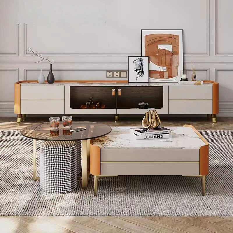 

Modern new home TV cabinet coffee table set solid wood drawer storage living room furniture TV cabinet