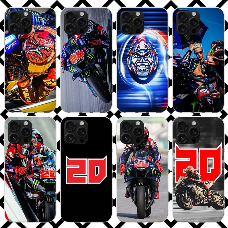 Funda para Teléfono Fabio Quartararo Moto NO.20 para iPhone 17 Air 16 16E 15 14 Plus 13 Mini 12 11 Pro Max 7 8 + SE 2020, Funda Suave