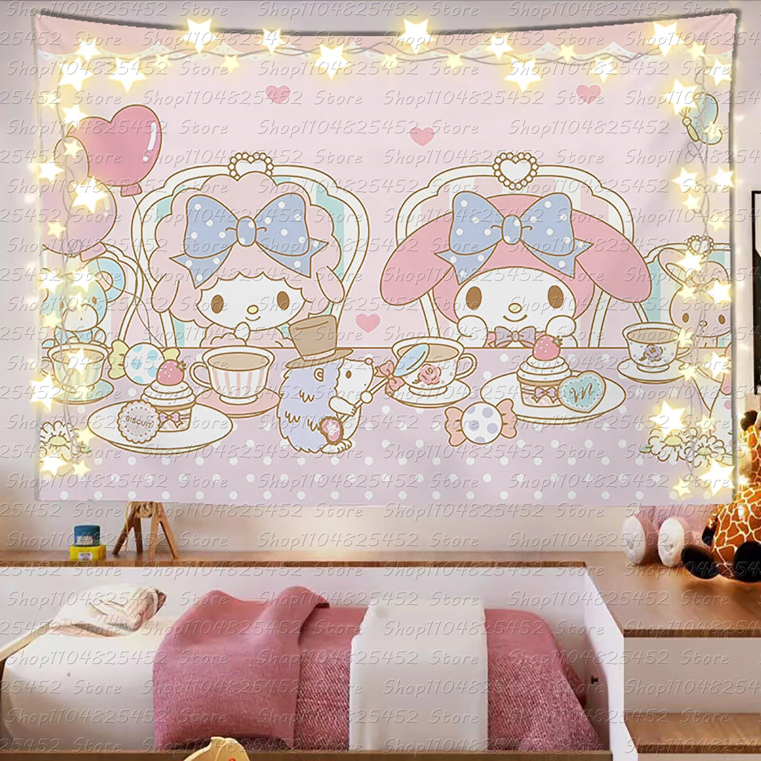 Sanrio Mikko Niedlicher Cartoon-Hintergrundstoff im Ins-Stil, Raumdekoration, Wandteppich, Dekoration für Mietwohnungen, Hängetuch