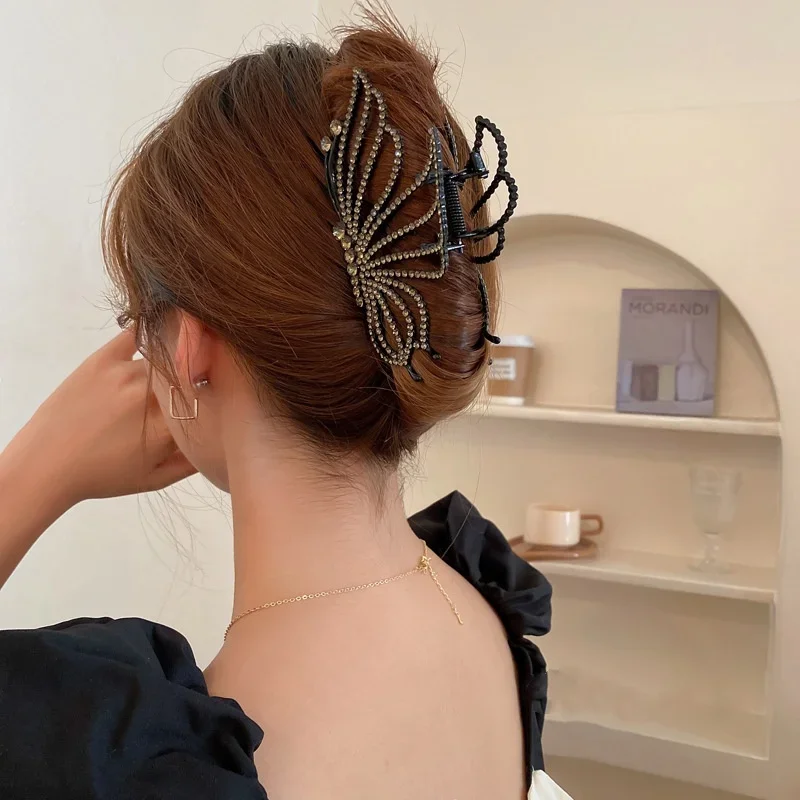 Аксессуары с хрустальным жемчугом, классическая заколка для волос в форме бабочки, аксессуары для декора волос, подарки, блестящие стразы, бабочка, коготь для волос