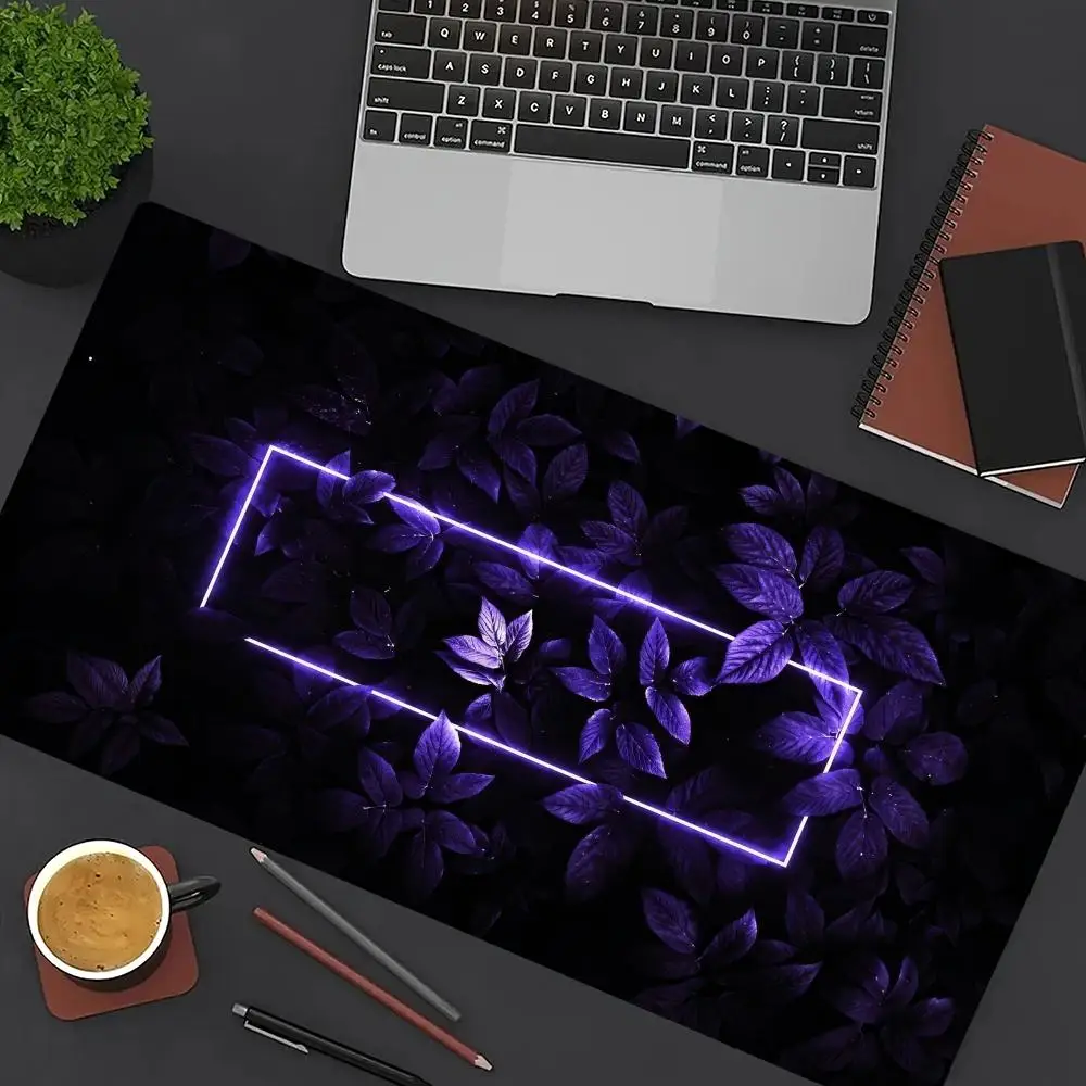 Neon Leaves Pattern Mouse Pad Large Computer Office Game Table Mat XXL Rubber Anti-slip Stitch Edge Keyboard Mats Long Desk Pads